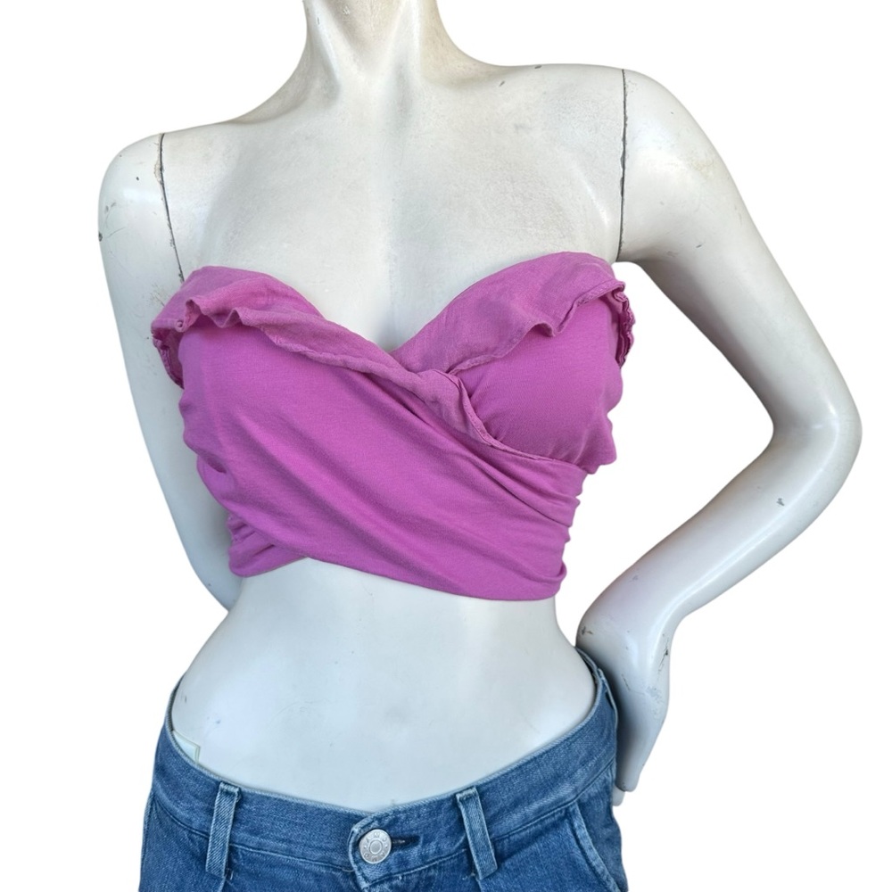 Anthropologie Pink-ish Purple Linen Blend Cropped Ruffled Tube Top Size Small